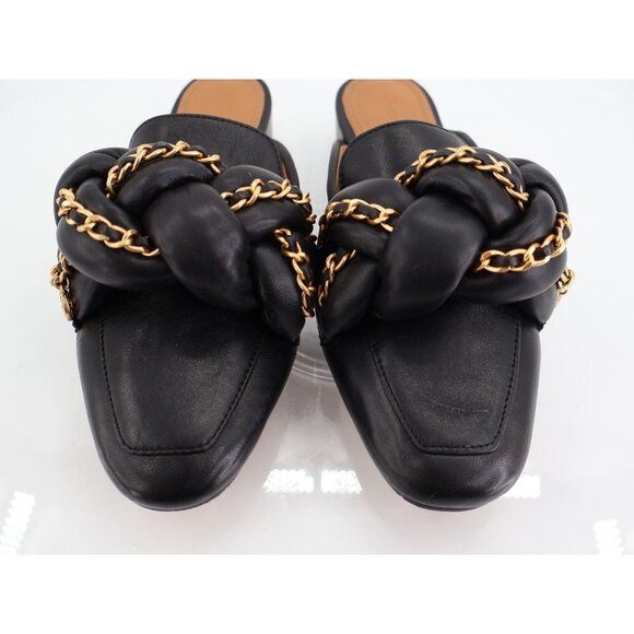 Tory Burch Womens Mule Flat Size 5.5 Black Leather Chain Link Slip On Shoes - Picture 3 of 13